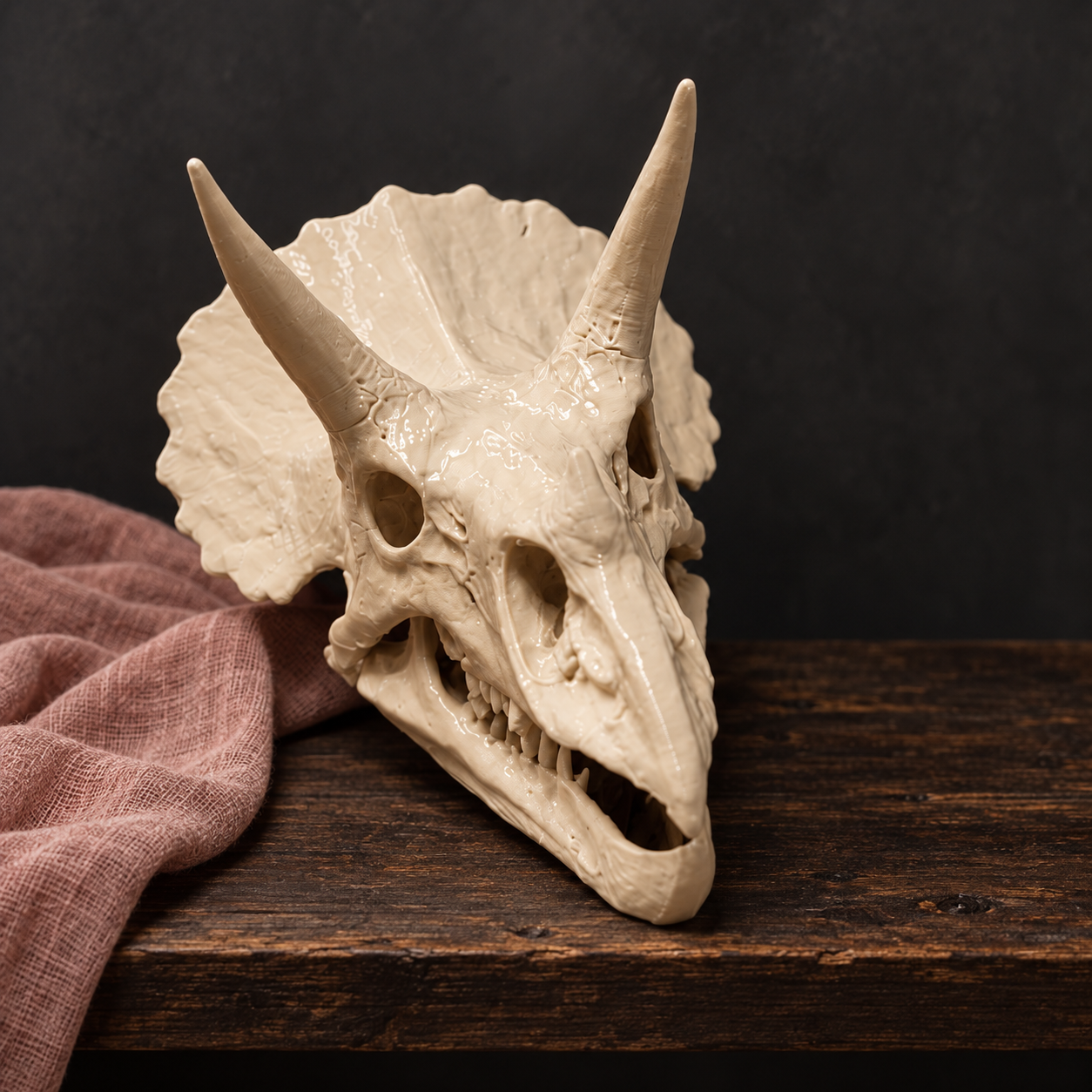 Horned dinosaur skull, styled view